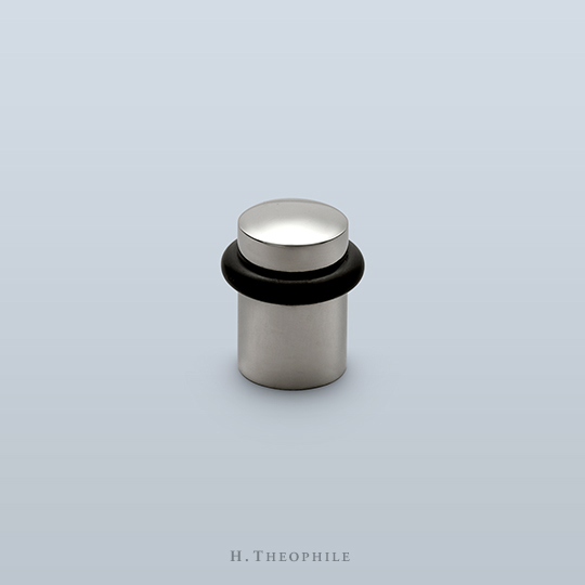 Cylindrical floor mounted door stop with shallow dome