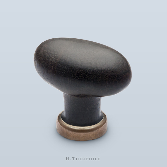Antique wooden egg knob with brass collar base