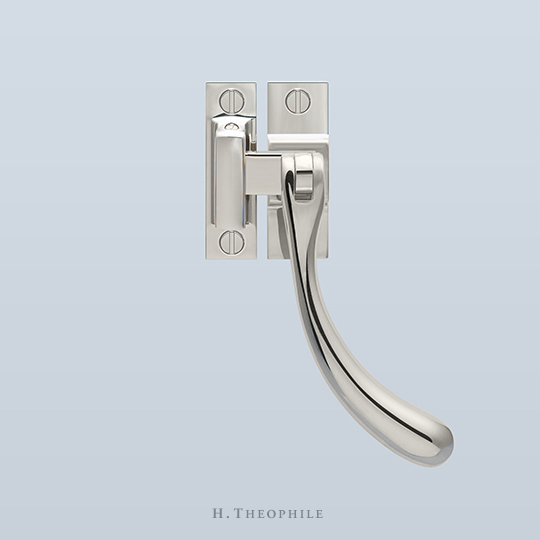 Curved handle casement fastener