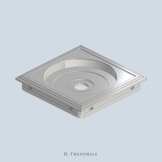 Square recessed pull with triple step frame and round recess