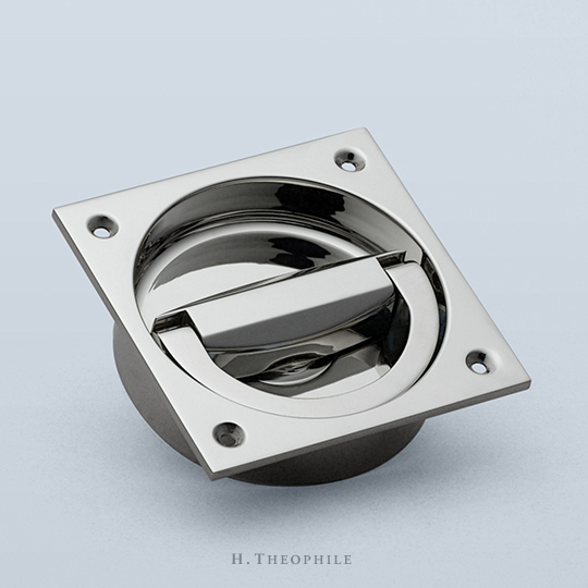 Ring pull with square recessed pull, visible screws