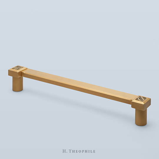 Decorative pull for door, 10" length with custom crest to be developed