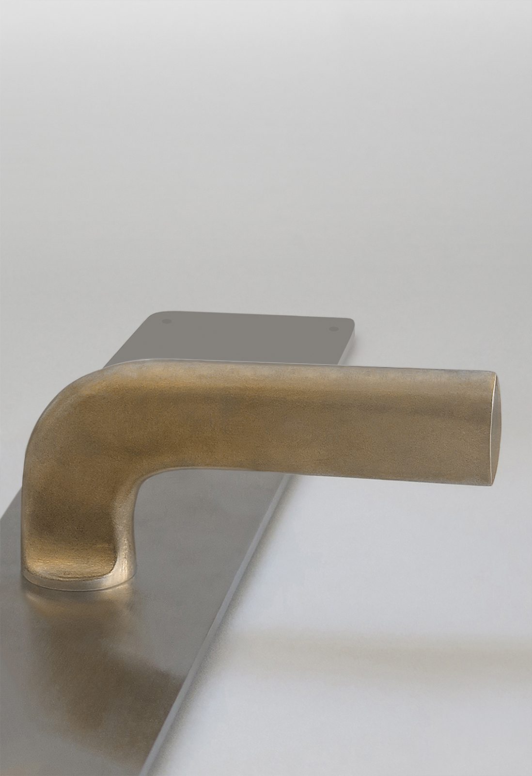 An H. Theophile lever, inspired by a Jean-Michel Frank original, in antique bronze on a burnished nickel, elongated, rectangular backplate.