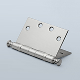 Wide-throw, wide-spaced, two ball bearing butt hinge to accept finial