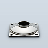 Square backplate with raised circular design and visible screws