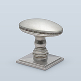 Antique oval knob with knurled side and separate knurled base ring