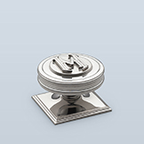 Barrel knob cabinet pull with raised monogram