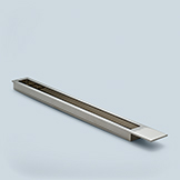 Long rectangular recessed pull with extended end