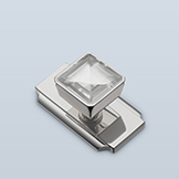 Square rock crystal pull with small chamfers on its corners, with shaft