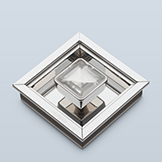 Square rock crystal pull with small chamfers on its corners, with shaft