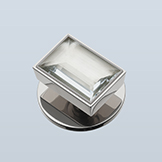 Rectangular rock crystal pull with crisp corners, with shaft
