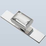 Rectangular rock crystal pull with crisp corners, with shaft